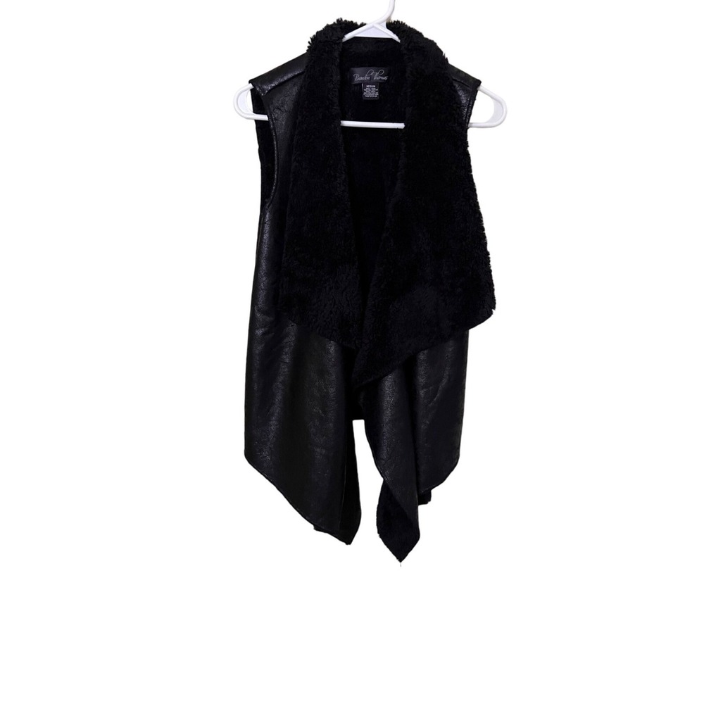 Brandon Thomas Black Faux Leather & Sherpa Vest Medium mobwife open front laueri